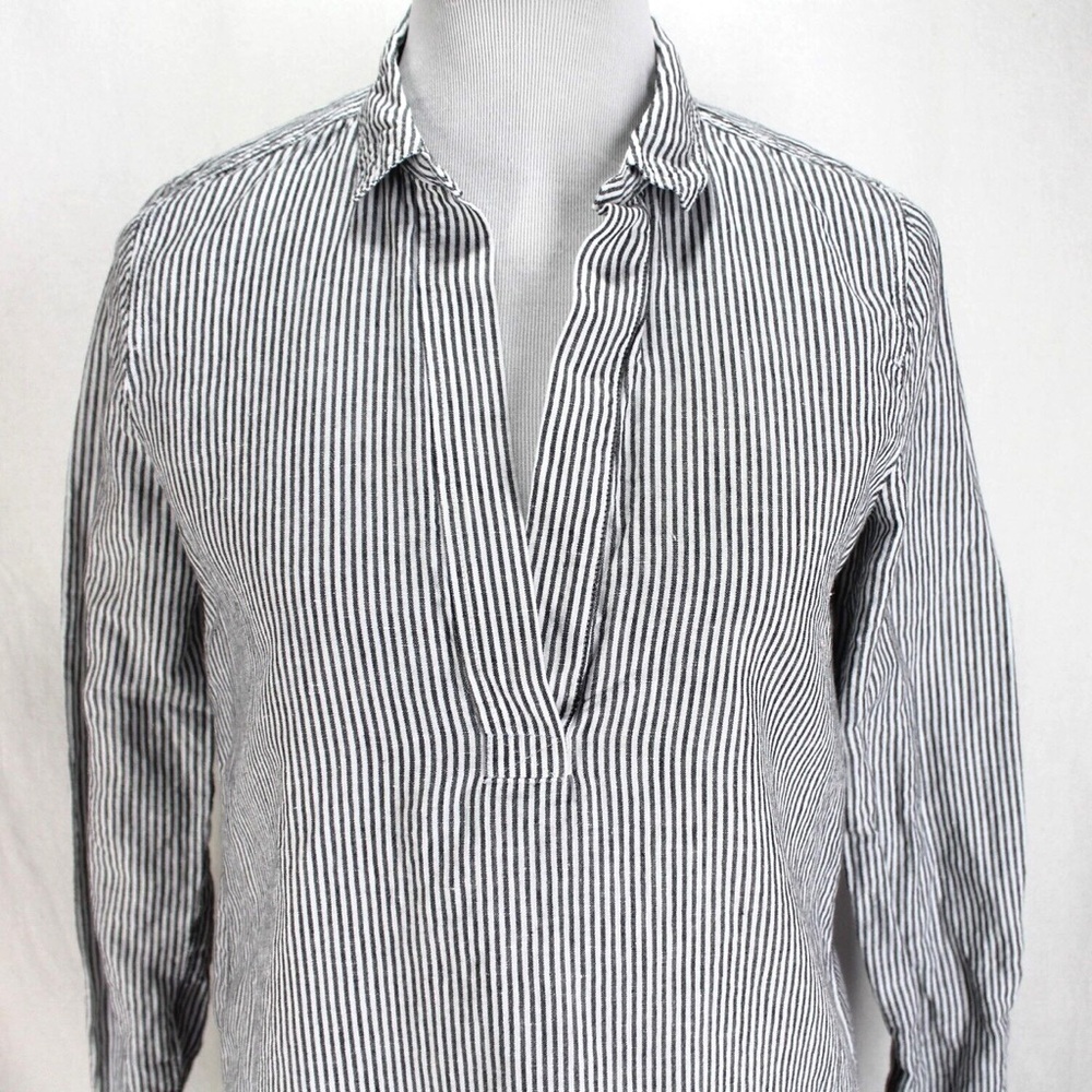 J.Crew Gray & White Striped Popover Shirt Women’s Large GUC - Picture 11 of 14